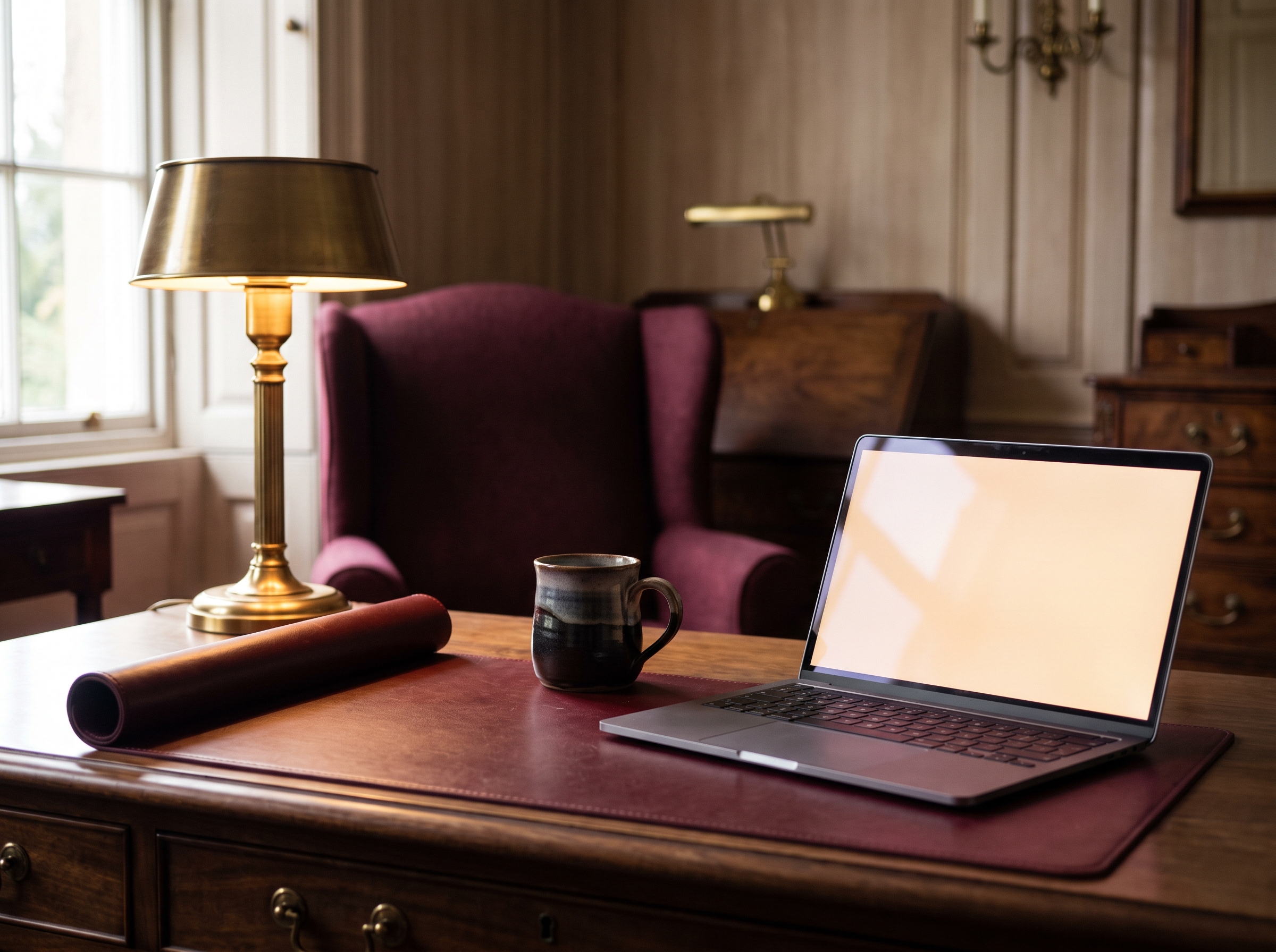 A private GP practice inbox on a laptop screen on a warm wooden desk.